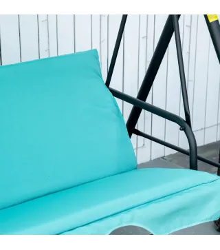 Balancín de Jardín Exterior Columpio de 3 Plazas con Toldo Ajustable y Marco de Acero 172x110x153 cm Verde Azulado