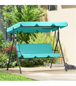Balancín de Jardín Exterior Columpio de 3 Plazas con Toldo Ajustable y Marco de Acero 172x110x153 cm Verde Azulado