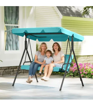 Balancín de Jardín Exterior Columpio de 3 Plazas con Toldo Ajustable y Marco de Acero 172x110x153 cm Verde Azulado