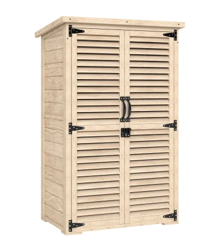 Caseta de Jardín de Madera 75x50x118 cm Armario para Almacenaje de Herramientas con 2 Estantes y 2 Puertas Natural