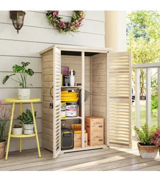 Caseta de Jardín de Madera 75x50x118 cm Armario para Almacenaje de Herramientas con 2 Estantes y 2 Puertas Natural