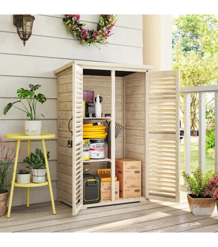 Caseta de Jardín de Madera 75x50x118 cm Armario para Almacenaje de Herramientas con 2 Estantes y 2 Puertas Natural