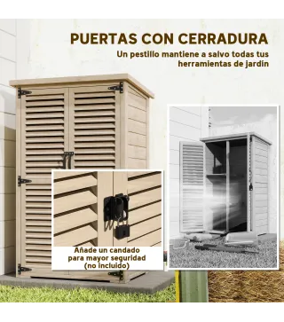 Caseta de Jardín de Madera 75x50x118 cm Armario para Almacenaje de Herramientas con 2 Estantes y 2 Puertas Natural