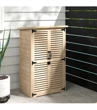 Caseta de Jardín de Madera 75x50x118 cm Armario para Almacenaje de Herramientas con 2 Estantes y 2 Puertas Natural