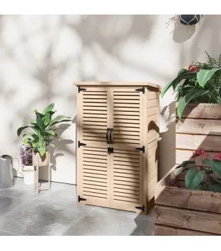 Caseta de Jardín de Madera 75x50x118 cm Armario para Almacenaje de Herramientas con 2 Estantes y 2 Puertas Natural