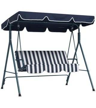 Columpio Balancín de Jardín de 3 Plazas con Cojín Techo Ajustable y Marco de Acero 172x110x153 cm Rayas Azul y Blanco