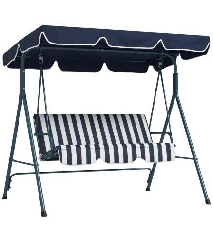 Columpio Balancín de Jardín de 3 Plazas con Cojín Techo Ajustable y Marco de Acero 172x110x153 cm Rayas Azul y Blanco