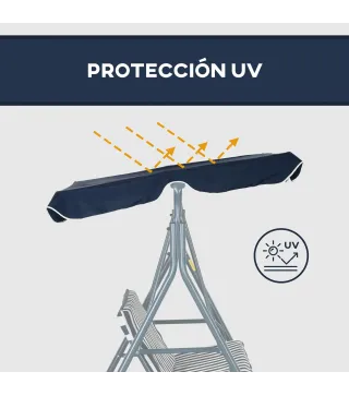 Columpio Balancín de Jardín de 3 Plazas con Cojín Techo Ajustable y Marco de Acero 172x110x153 cm Rayas Azul y Blanco