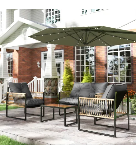 Conjunto de Jardín Exterior de Ratán Sintético con 2 Sillones 1 Sofá de 2 Plazas 1 Mesa de Centro y Cojines Gris