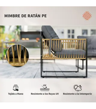 Conjunto de Jardín Exterior de Ratán Sintético con 2 Sillones 1 Sofá de 2 Plazas 1 Mesa de Centro y Cojines Gris