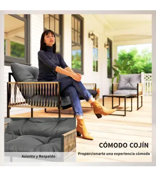 Conjunto de Jardín Exterior de Ratán Sintético con 2 Sillones 1 Sofá de 2 Plazas 1 Mesa de Centro y Cojines Gris