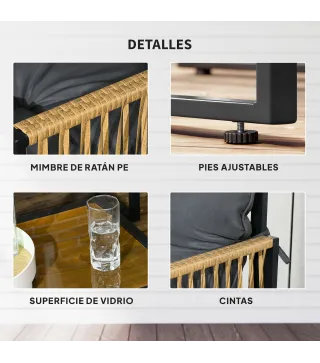 Conjunto de Jardín Exterior de Ratán Sintético con 2 Sillones 1 Sofá de 2 Plazas 1 Mesa de Centro y Cojines Gris