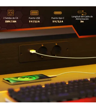 Escritorio Gaming con Luces LED 100x60 cm omas de Corriente Soporte para Monitor Estantes y Control Remoto Negro