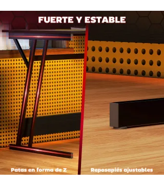 Escritorio Gaming con Luces LED 100x60 cm omas de Corriente Soporte para Monitor Estantes y Control Remoto Negro