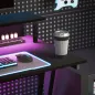 Escritorio Gaming con Luces LED 100x60 cm omas de Corriente Soporte para Monitor Estantes y Control Remoto Negro