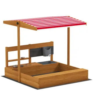 Arenero de Madera para Niños con Techo Regulable con Juguetes de Cocina Juego para Niños 3-7 Años 114x110x110 cm Marrón