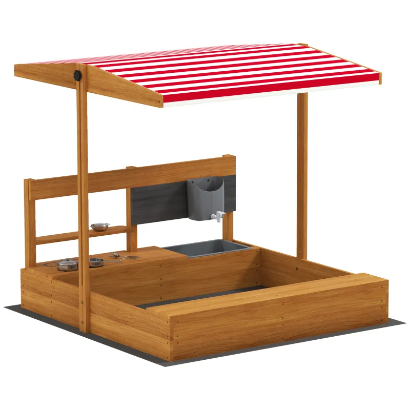 Arenero de Madera para Niños con Techo Regulable con Juguetes de Cocina Juego para Niños 3-7 Años 114x110x110 cm Marrón
