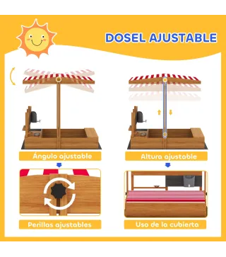 Arenero de Madera para Niños con Techo Regulable con Juguetes de Cocina Juego para Niños 3-7 Años 114x110x110 cm Marrón