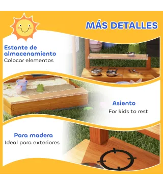 Arenero de Madera para Niños con Techo Regulable con Juguetes de Cocina Juego para Niños 3-7 Años 114x110x110 cm Marrón