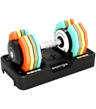 Mancuerna Ajustable 5 en 1 de 5 a 25 kg con Base de Almacenamiento y Mango Antideslizante para Casa Gimnasio Multicolor