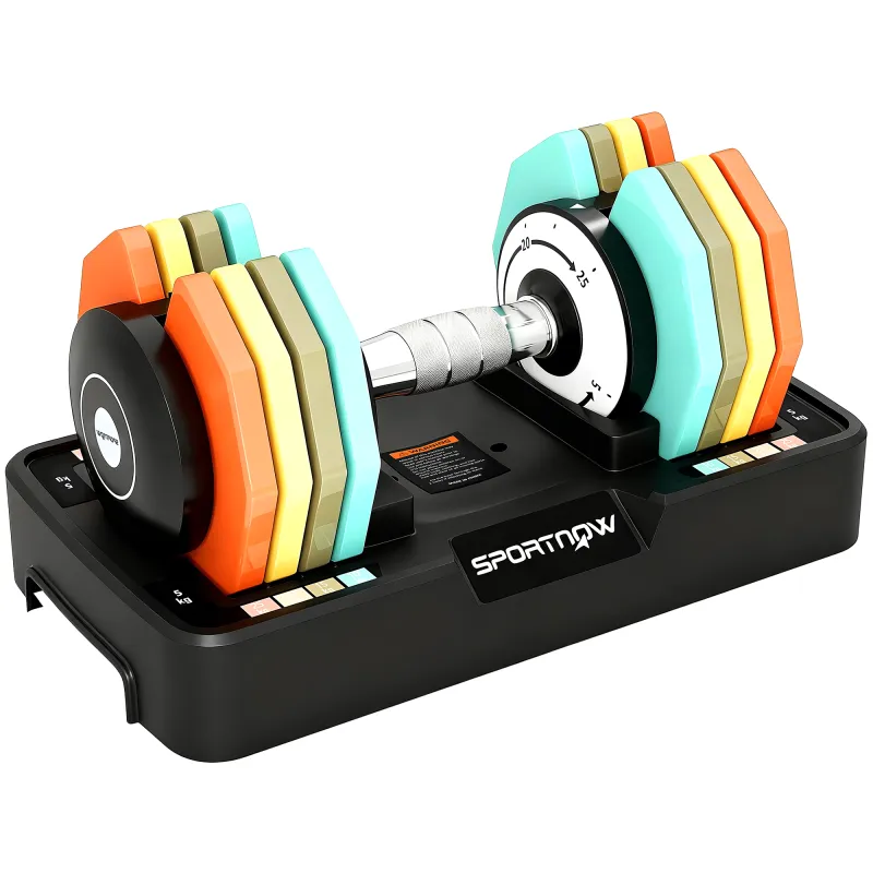 Mancuerna Ajustable 5 en 1 de 5 a 25 kg con Base de Almacenamiento y Mango Antideslizante para Casa Gimnasio Multicolor