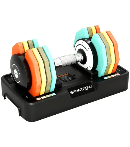 Mancuerna Ajustable 5 en 1 de 5 a 25 kg con Base de Almacenamiento y Mango Antideslizante para Casa Gimnasio Multicolor