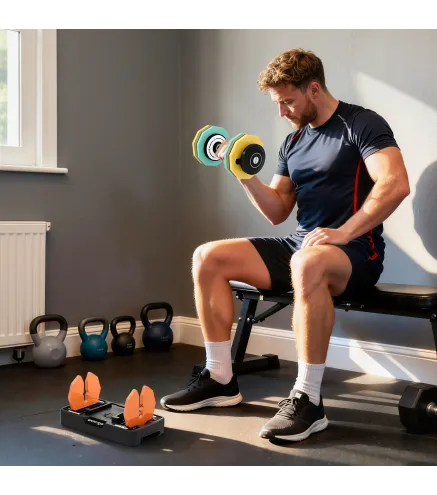Mancuerna Ajustable 5 en 1 de 5 a 25 kg con Base de Almacenamiento y Mango Antideslizante para Casa Gimnasio Multicolor
