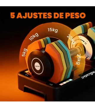 Mancuerna Ajustable 5 en 1 de 5 a 25 kg con Base de Almacenamiento y Mango Antideslizante para Casa Gimnasio Multicolor