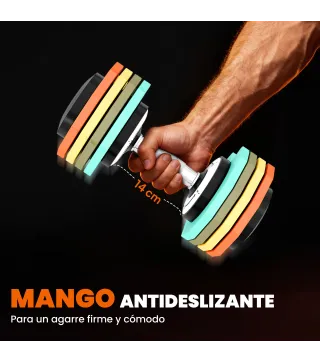 Mancuerna Ajustable 5 en 1 de 5 a 25 kg con Base de Almacenamiento y Mango Antideslizante para Casa Gimnasio Multicolor