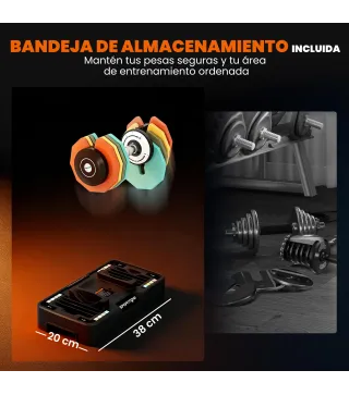 Mancuerna Ajustable 5 en 1 de 5 a 25 kg con Base de Almacenamiento y Mango Antideslizante para Casa Gimnasio Multicolor