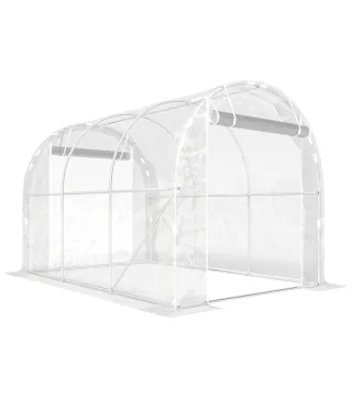 Invernadero de Túnel 3x2x2 m con 2 Puertas Enrollables Estructura de Acero Galvanizado Cubierta PE Anti-UV Transparente