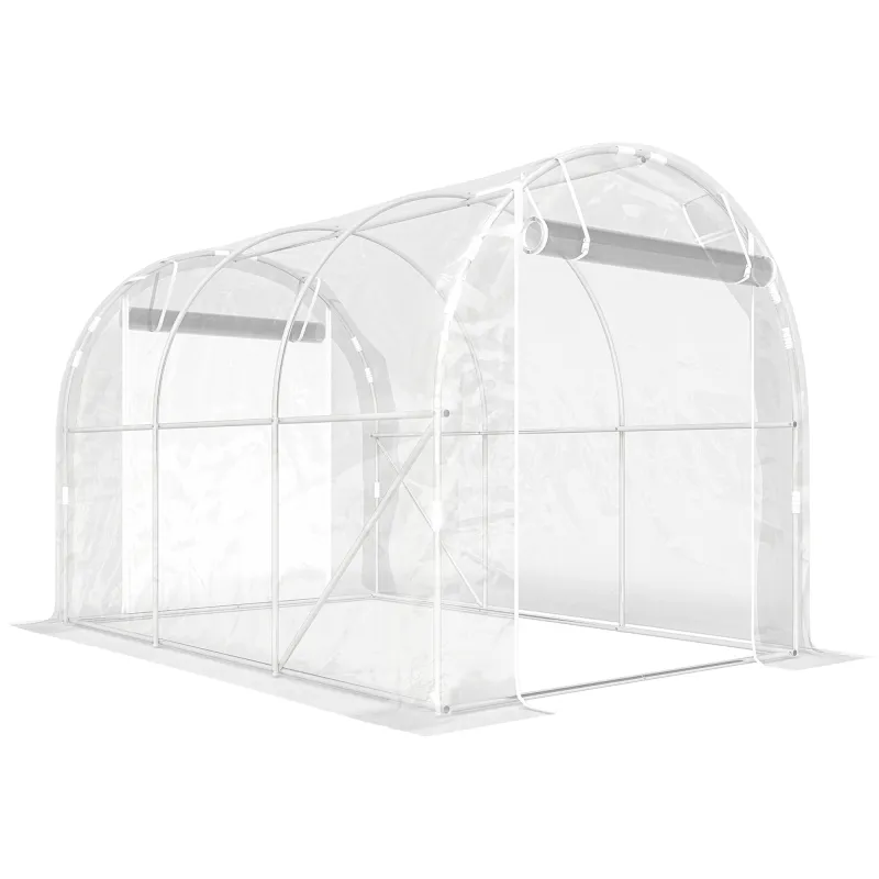 Invernadero de Túnel 3x2x2 m con 2 Puertas Enrollables Estructura de Acero Galvanizado Cubierta PE Anti-UV Transparente Invernadero de Túnel 3x2x2 m con 2 Puertas Enrollables Estructura de Acero Galvanizado Cubierta PE Anti-UV Transparente