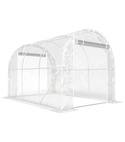 Invernadero de Túnel 3x2x2 m con 2 Puertas Enrollables Estructura de Acero Galvanizado Cubierta PE Anti-UV Transparente