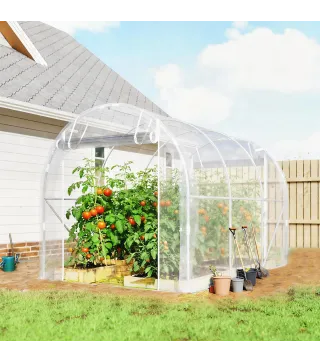 Invernadero de Túnel 3x2x2 m con 2 Puertas Enrollables Estructura de Acero Galvanizado Cubierta PE Anti-UV Transparente