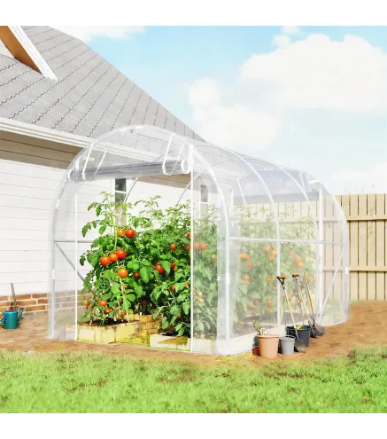 Invernadero de Túnel 3x2x2 m con 2 Puertas Enrollables Estructura de Acero Galvanizado Cubierta PE Anti-UV Transparente