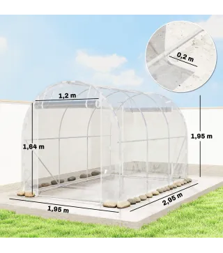 Invernadero de Túnel 3x2x2 m con 2 Puertas Enrollables Estructura de Acero Galvanizado Cubierta PE Anti-UV Transparente