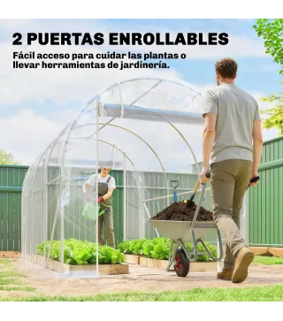 Invernadero de Túnel 3x2x2 m con 2 Puertas Enrollables Estructura de Acero Galvanizado Cubierta PE Anti-UV Transparente