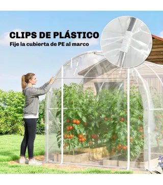 Invernadero de Túnel 3x2x2 m con 2 Puertas Enrollables Estructura de Acero Galvanizado Cubierta PE Anti-UV Transparente
