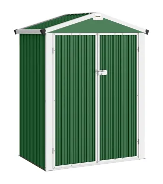 Cobertizo de Jardín Exterior 1,1 m² 133x87x178 cm con 2 Puertas Correderas Techo Inclinado y Guantes Verde