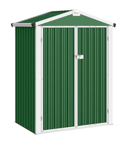 Cobertizo de Jardín Exterior 1,1 m² 133x87x178 cm con 2 Puertas Correderas Techo Inclinado y Guantes Verde