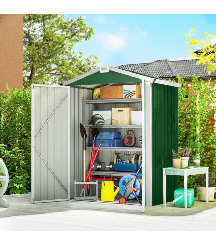 Cobertizo de Jardín Exterior 1,1 m² 133x87x178 cm con 2 Puertas Abatibles Techo a Dos Aguas y Guantes Verde