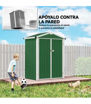 Cobertizo de Jardín Exterior 1,1 m² 133x87x178 cm con 2 Puertas Correderas Techo Inclinado y Guantes Verde