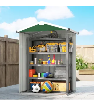Cobertizo de Jardín Exterior 1,1 m² 133x87x178 cm con 2 Puertas Correderas Techo Inclinado y Guantes Verde