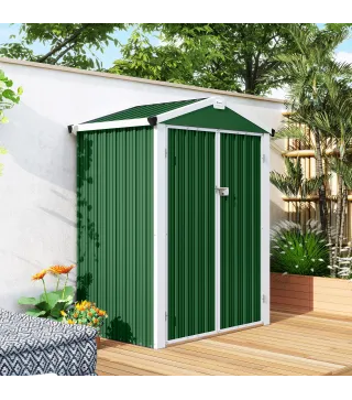 Cobertizo de Jardín Exterior 1,1 m² 133x87x178 cm con 2 Puertas Correderas Techo Inclinado y Guantes Verde