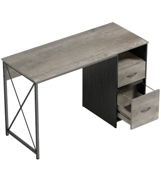 Mesa de Ordenador 120x50 cm Escritorio de Ordenador Industrial con Compartimento y 2 Cajones para Oficina Gris Claro