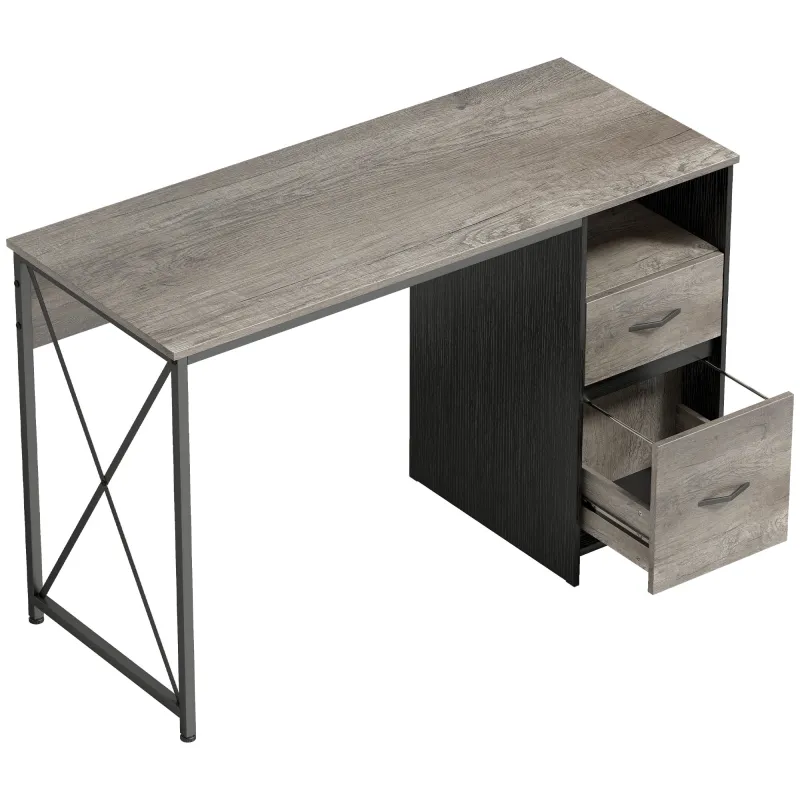 Mesa de Ordenador 120x50 cm Escritorio de Ordenador Industrial con Compartimento y 2 Cajones para Oficina Gris Claro