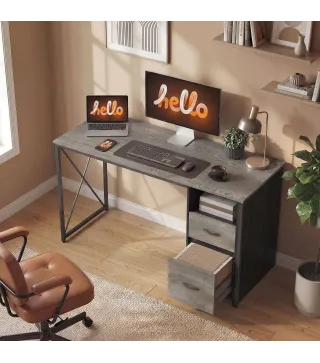 Mesa de Ordenador 120x50 cm Escritorio de Ordenador Industrial con Compartimento y 2 Cajones para Oficina Gris Claro