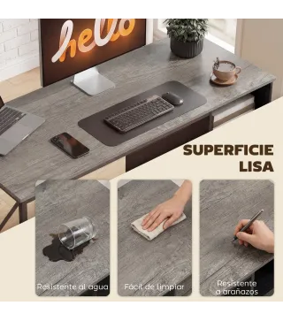 Mesa de Ordenador 120x50 cm Escritorio de Ordenador Industrial con Compartimento y 2 Cajones para Oficina Gris Claro