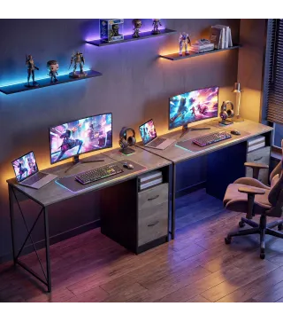 Mesa de Ordenador 120x50 cm Escritorio de Ordenador Industrial con Compartimento y 2 Cajones para Oficina Gris Claro