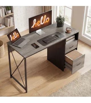 Mesa de Ordenador 120x50 cm Escritorio de Ordenador Industrial con Compartimento y 2 Cajones para Oficina Gris Claro